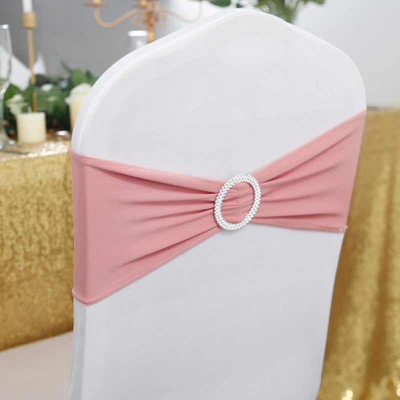 Peomeise 50pcs Dusty Pink Spandex Chair Sashes with Buckle Slider for Wedding, Party Decoration - Image 2
